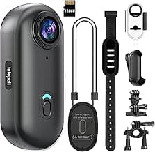 4K Mini WiFi Action Camera 128GB Thumb POV Portable Body Cam Wearable Video Recorder with IPX7 Waterproof Underwater Camcorder, Helmet Mount, Magnetic Sport DV for Bike Cycling, Pet, Vlogging(Black)
