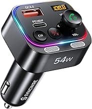 Syncwire Bluetooth 5.4 FM Transmitter Car Adapter 54W (PD 36W & 18W) [Stronger Dual Mics] [Light Switch] [HiFi Bass Sound] [Fast Charging] Wireless Radio Receiver Hands-Free Calling LED Display