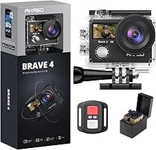 AKASO Brave 4 Action Camera 4K 30fps Ultra Hd Video 20MP Photo, EIS, WiFi Remote Control, 2X Batteries, Waterproof Underwater Camera for Snorkel, Travel, Motorcycle, Bicycle, Helmet Accessories Kit
