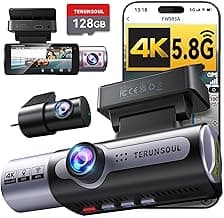 4K+1080P+1080P Dash Cam Front and Rear, 3 Channel Dashcam, Free 128GB Memory Card, Built-in 5.8GHz WiFi Built-in GPS, Collision Sensor, Night Vision, 3.16" IPS, 24H Parking Mode(Black)