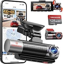4K+4K+1080P Dash Cam Front and Rear with Cabin, Free 128GB Card Included, WiFi 6 - up to 20MB/s, IR Night Vision, Built-in GPS, G-Sensor, 170°Wide Angle, 24H Parking Mode, Support 512GB Max