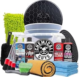 Chemical Guys Car Detailing Kit, Car Cleaning Kit with Total Interior Cleaner & Protectant, Sprayable Wheel Cleaner, Car Wash Soap, Bucket, Brushes, and Detailing Accessories - 17 Piece Wash Kit