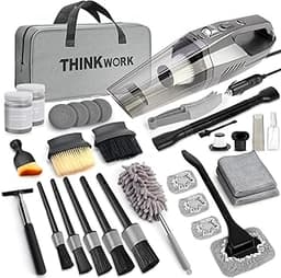 THINKWORK Car Cleaning Kit, Car Detailing Kit Interior Cleaner with High Power Handheld Vacuum, 10Pcs Detailing Brush and Storage Bag, Gray Auto Interior Cleaning Kit for Men
